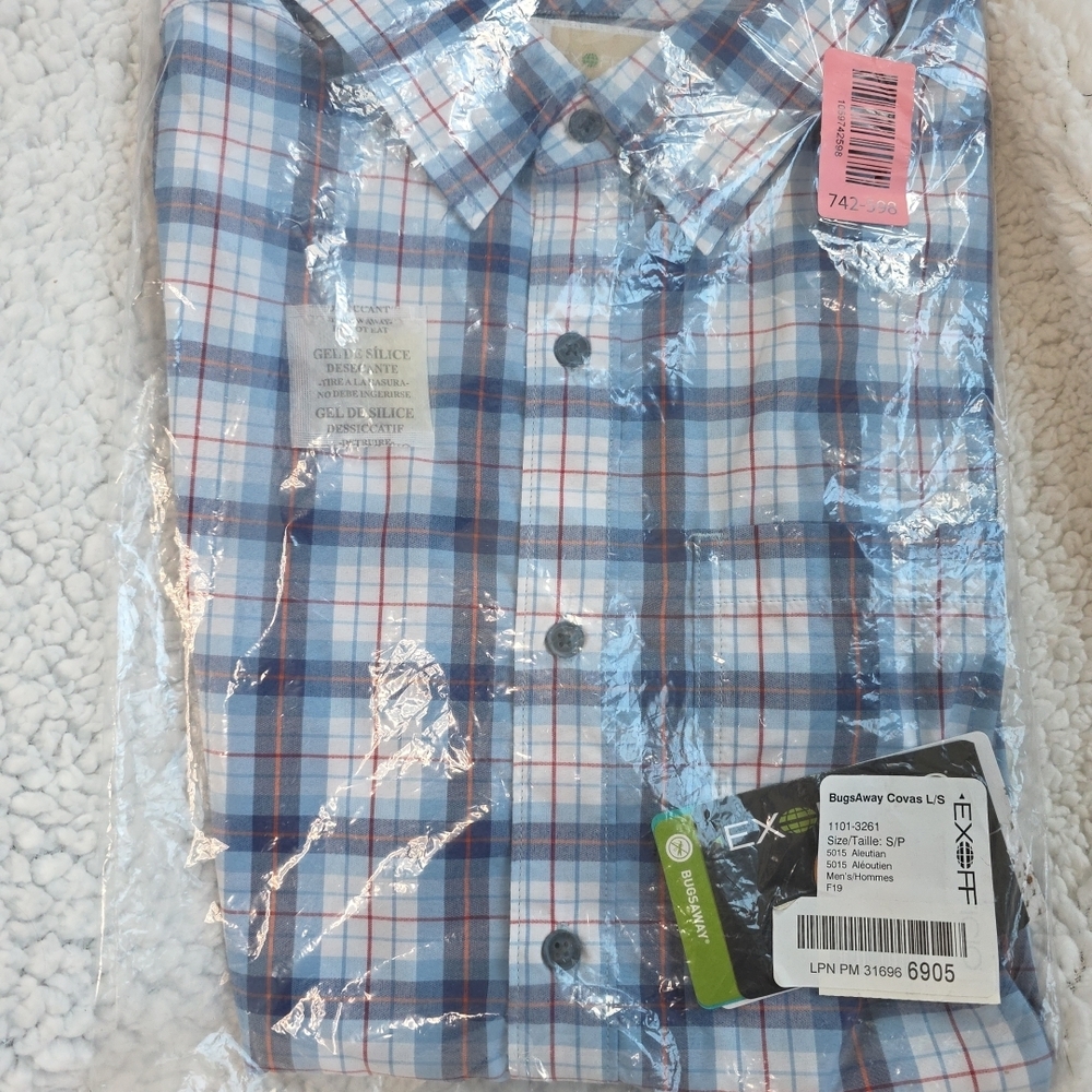 Exofficio Men's Bugsaway Blue and Red Plaid Button Down Shirt